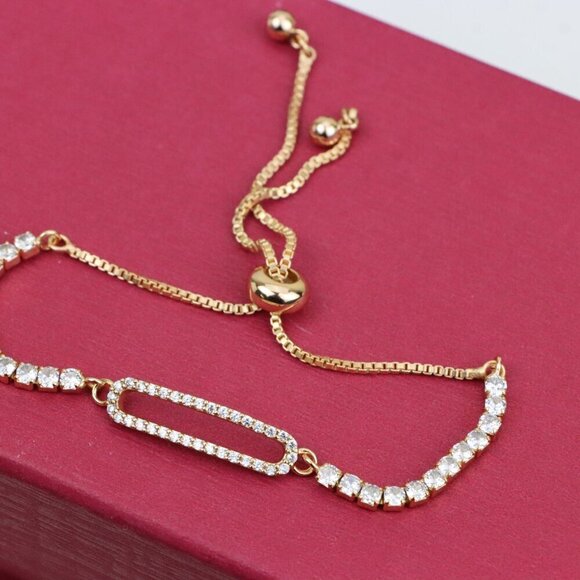 Elegant Rose Gold A-Bracelet with Sparkling Cubic Zirconia Accents, XPAB0649 - Picture 10 of 12